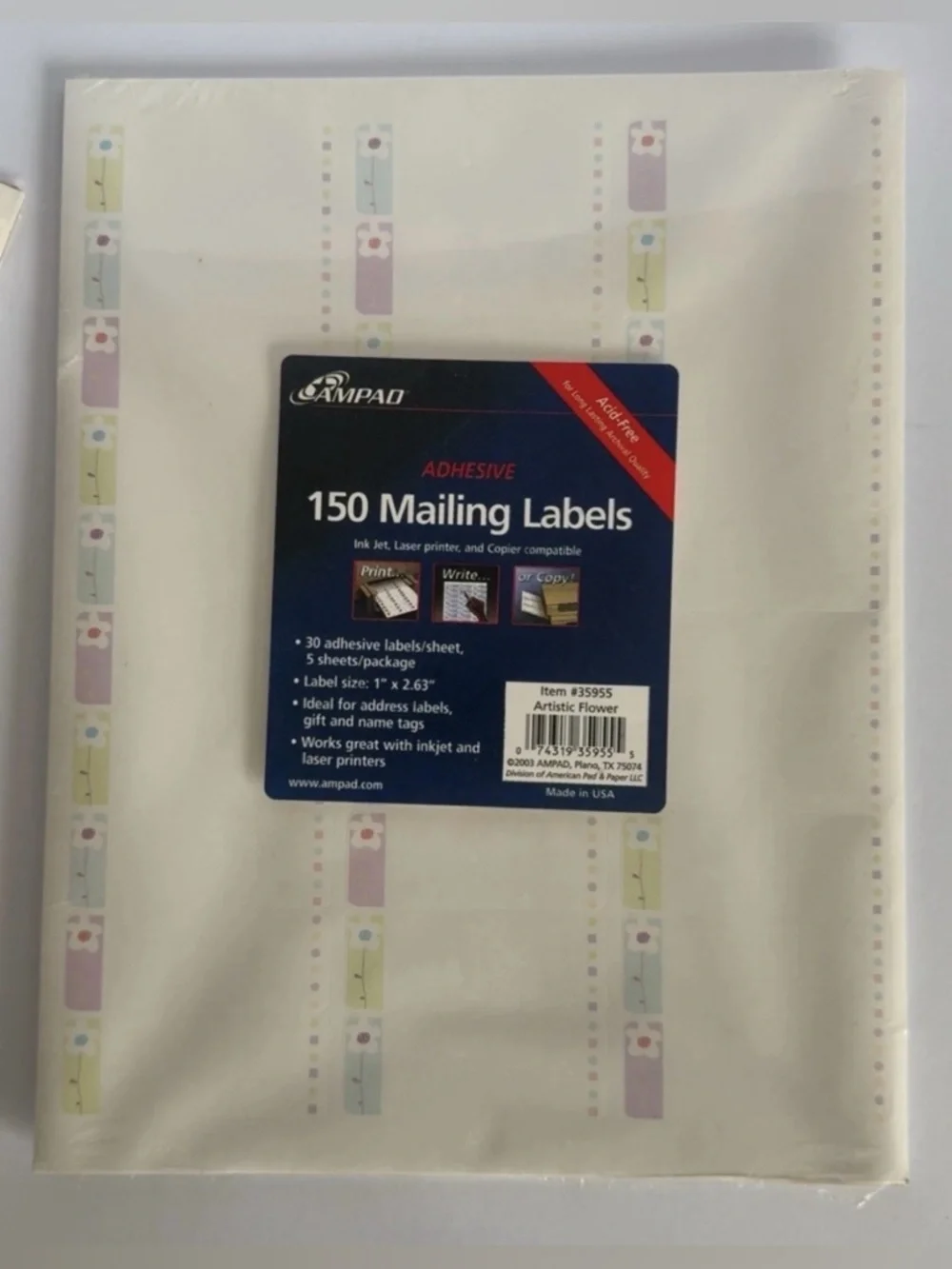 Amped Return Address Labels Sticker Sheet 150 Per Pack, 5 Packs Artistic Flower